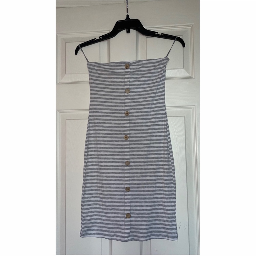 NWT Gray and White Striped Tube Mini Dress